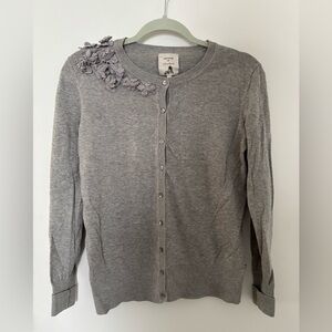 Vintage Danish Brand Jackpot Floral Appliqué Grey Coton Cardigan Sweater